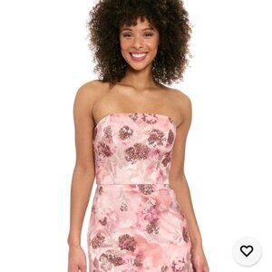 Muse NWT Pink Sequin Bustier Floral Zip Closure Boning Staples Size 14